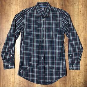 T. Harris Men's Small Black & Blue Long Sleeve Button Down Collared Plaid Shirt